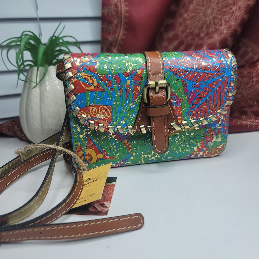 Patricia Nash Torri Crossbody Bag Tropical Summer Fest Leather NWT - Picture 11 of 13